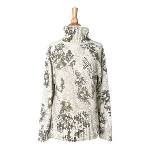 J. JILL Botanical Print Chunky Sweater Turtleneck Cotton Angora Blend Size Large
